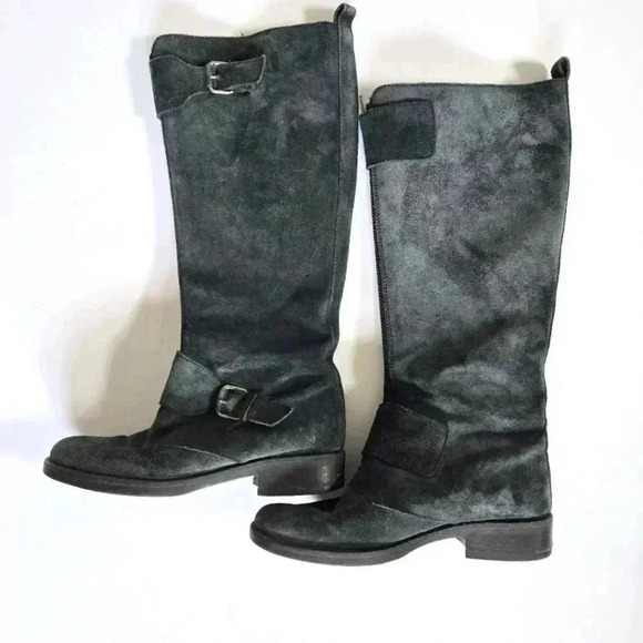 J. Crew Shoes - J.Crew Moto Biker Buckle Motorcycle Black Suede Leather Boots size 6
